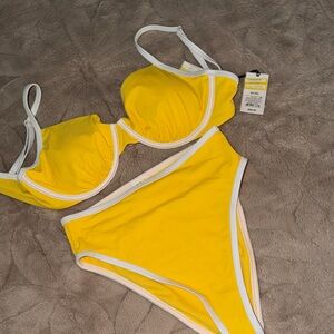 Cupshe Vibrant Yellow Bikini with White Accents